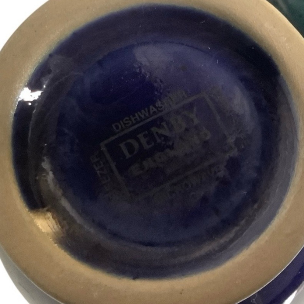 Vintage Denby England Harlequin Stoneware Sugar & Creamer Set Red Navy and Green - Picture 6 of 10